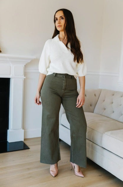 Light Olive green Wide leg