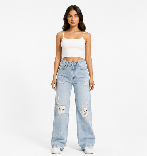 Sky Blue Ripped Bearel Jeans
