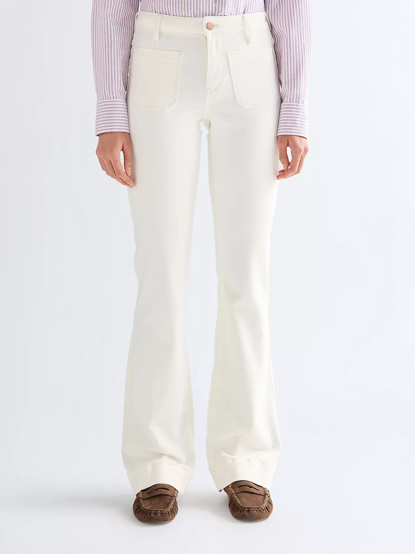 Patch Pocket White Flared Jeans