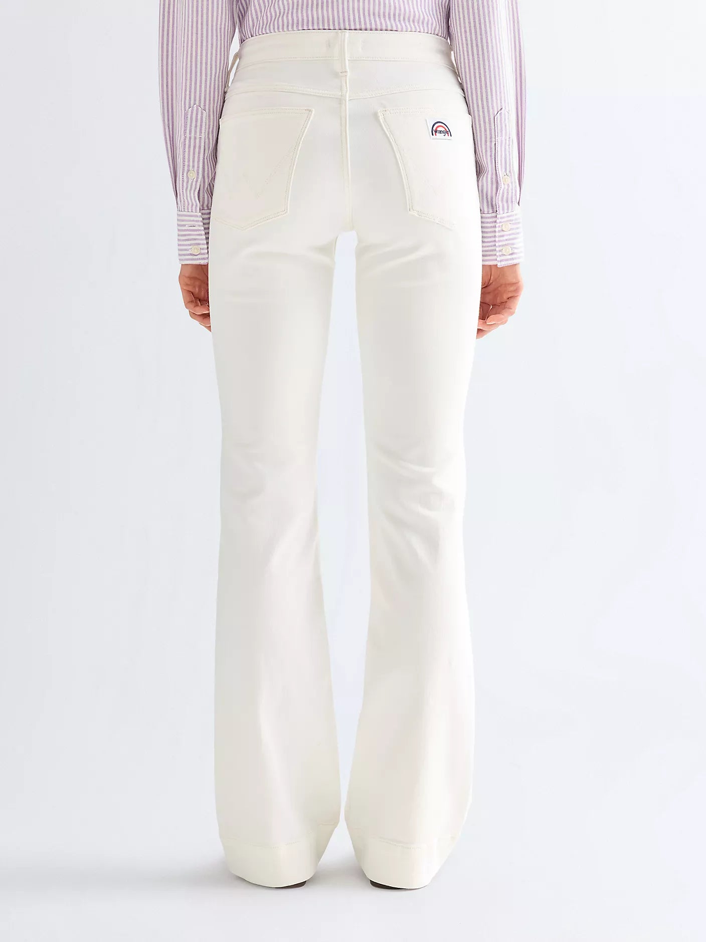 Patch Pocket White Flared Jeans