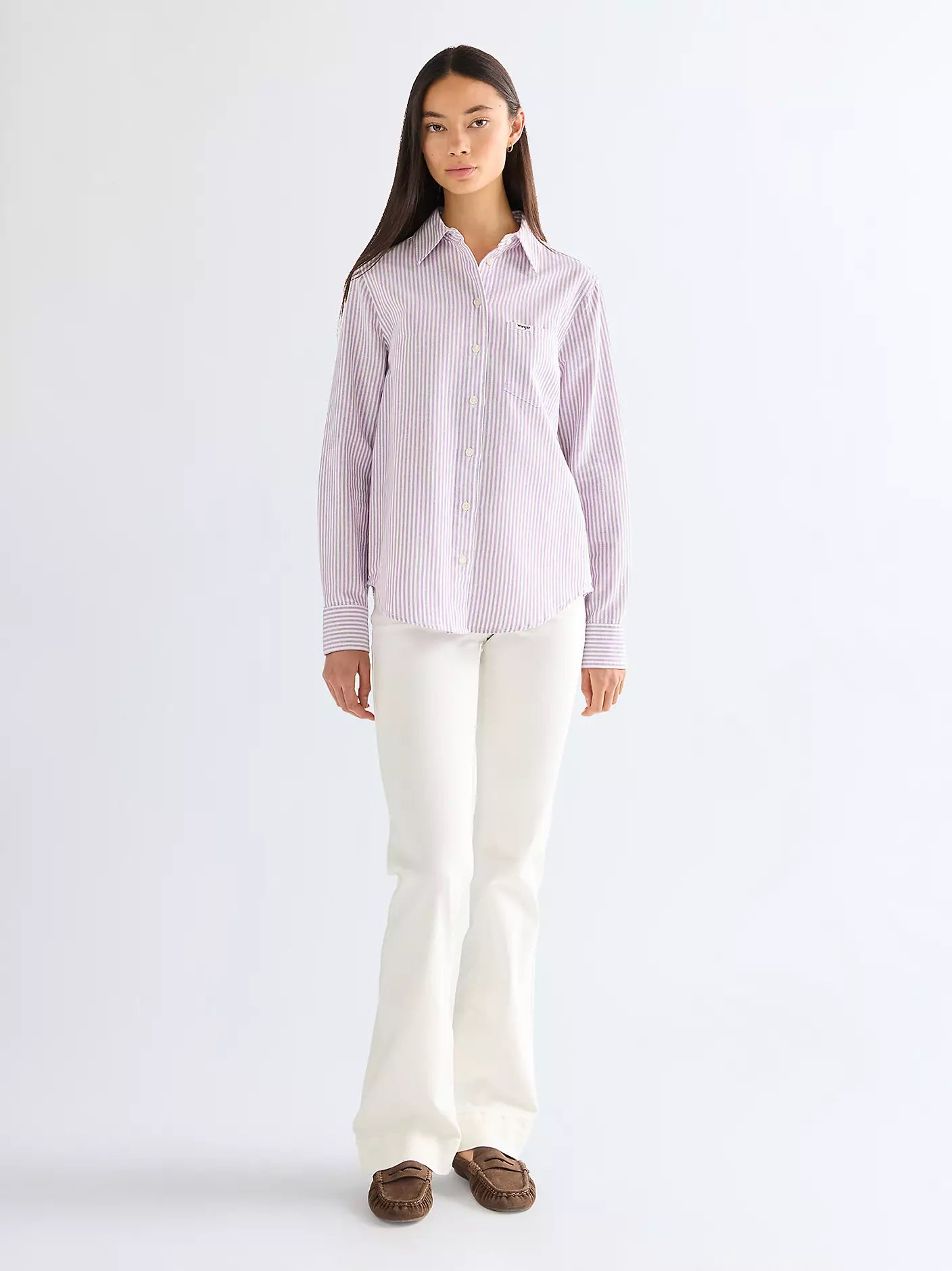 Patch Pocket White Flared Jeans