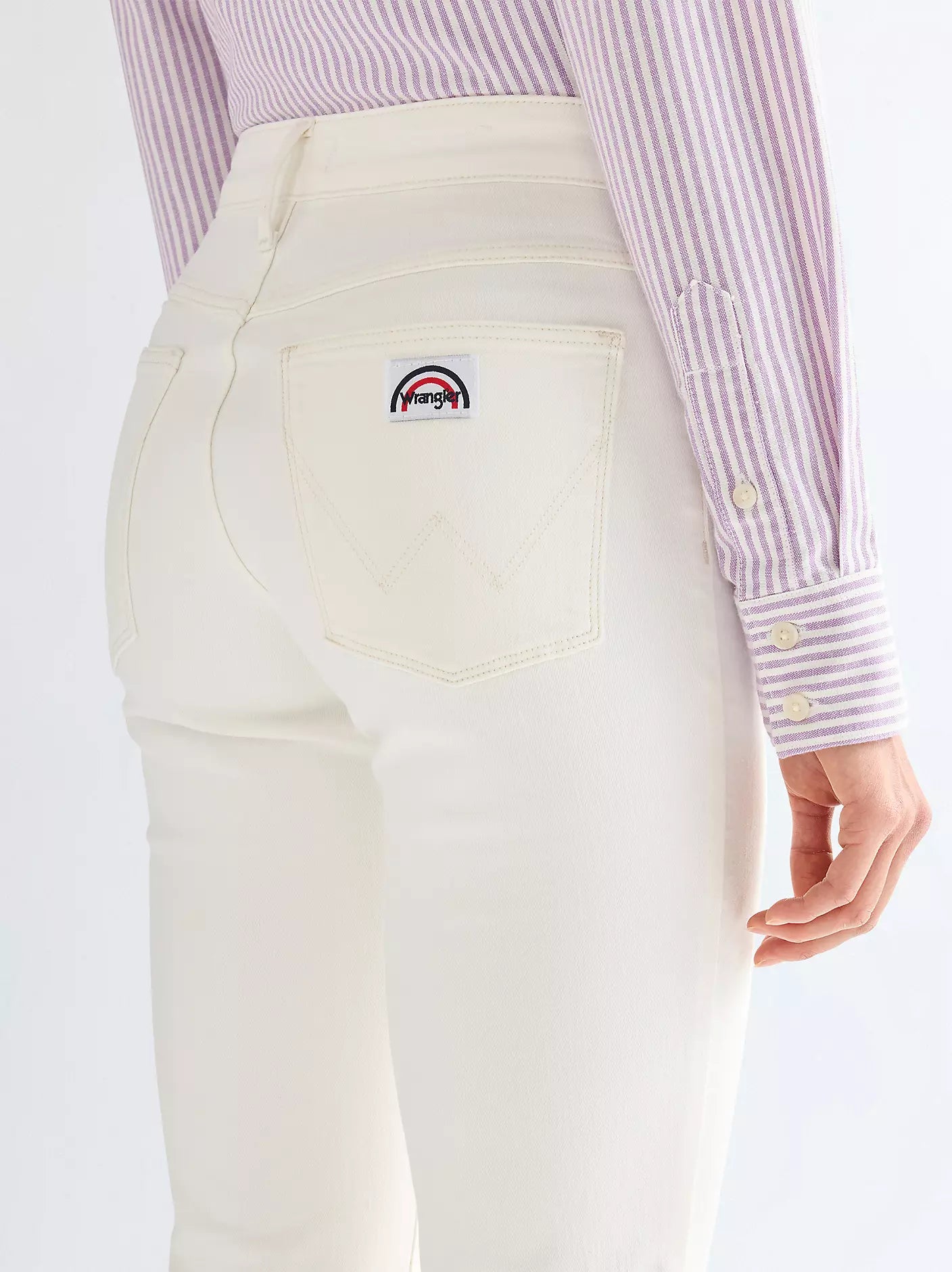 Patch Pocket White Flared Jeans