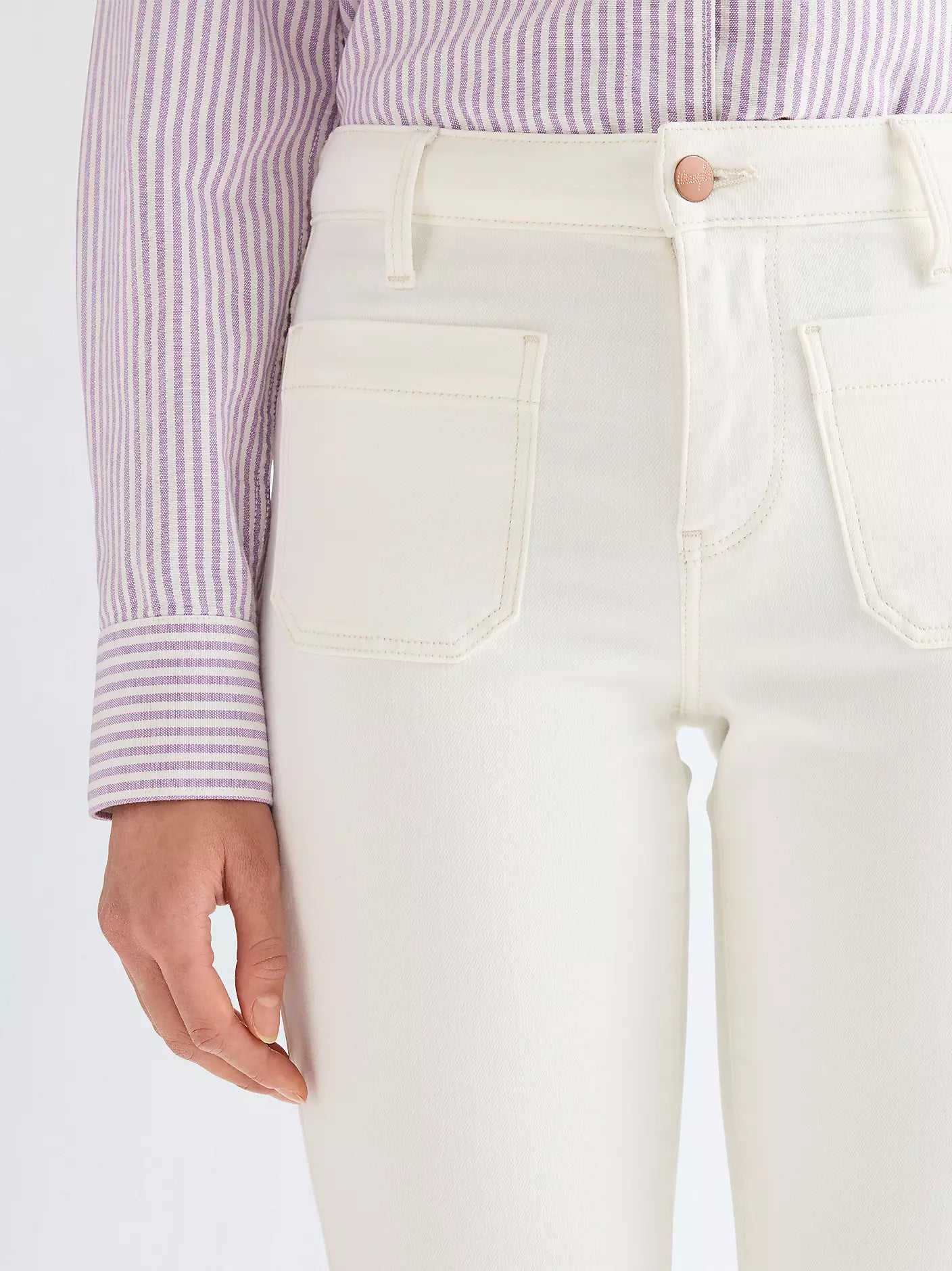 Patch Pocket White Flared Jeans