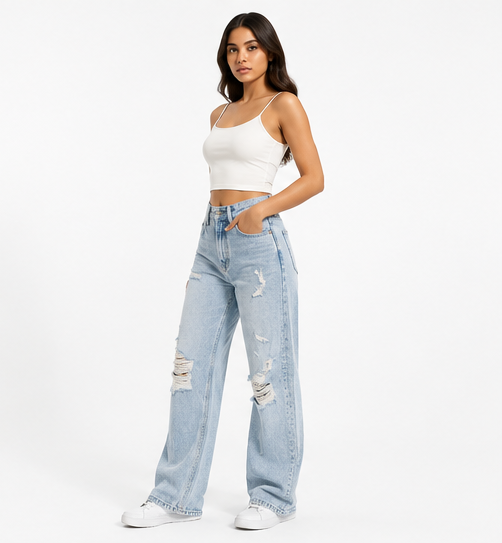 Sky Blue Ripped Bearel Jeans
