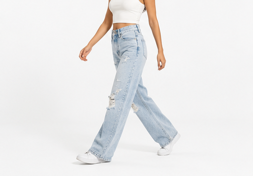 Sky Blue Ripped Bearel Jeans