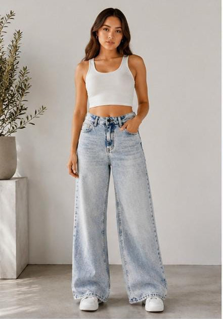 Light Blue Faded Wash Wide Leg