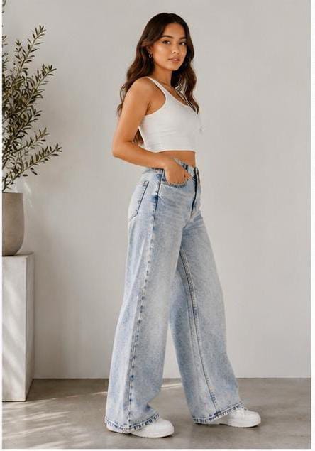 Light Blue Faded Wash Wide Leg