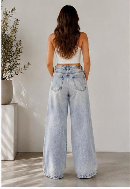 Light Blue Faded Wash Wide Leg