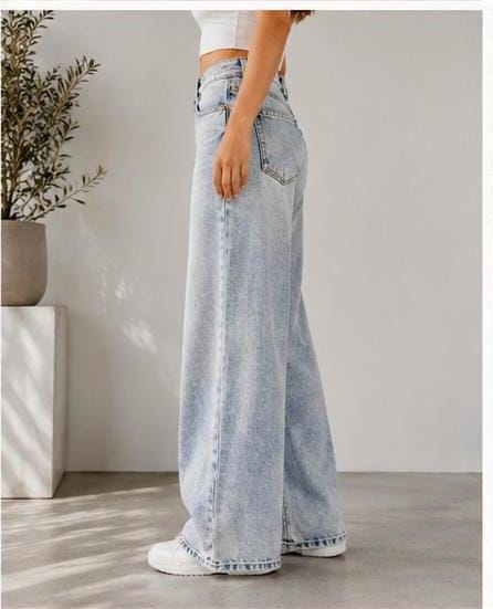Light Blue Faded Wash Wide Leg