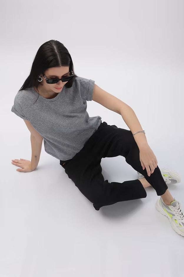 Black Slauchy Mom Fit
