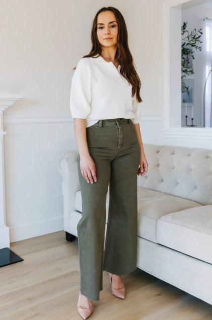 Light Olive green Wide leg