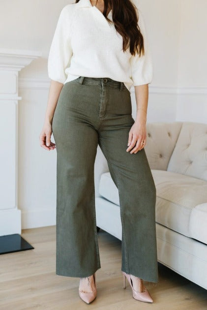 Light Olive green Wide leg