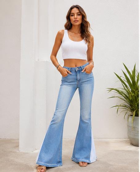 Vintage Mid Wash Patch Flare Jeans