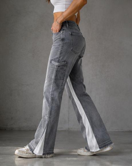 Shadow Grey Patch Flare Jeans