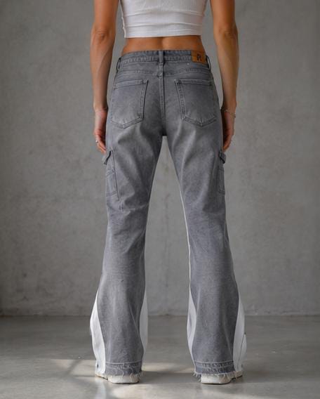 Shadow Grey Patch Flare Jeans